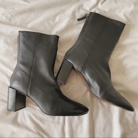ZARA Back Zip Leather Heeled Ankle Boots - Picture 6 of 12
